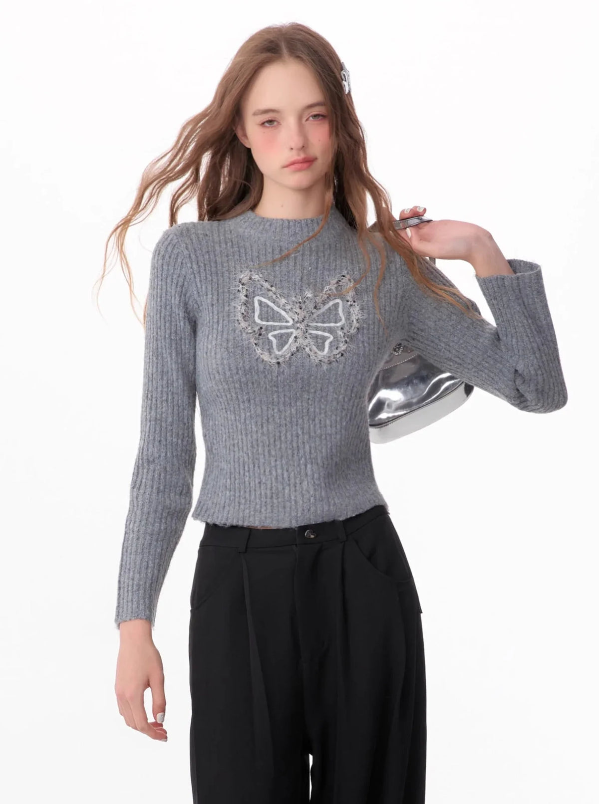 vintage butterfly embroidery top