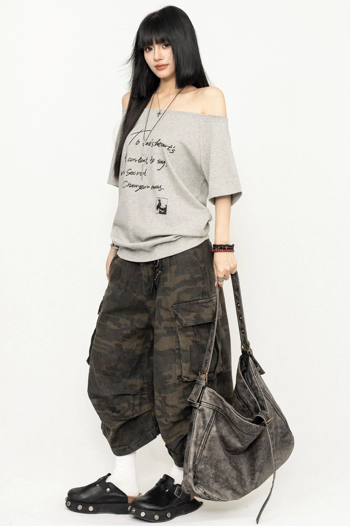 Vintage Camouflage Wide-Leg Pants