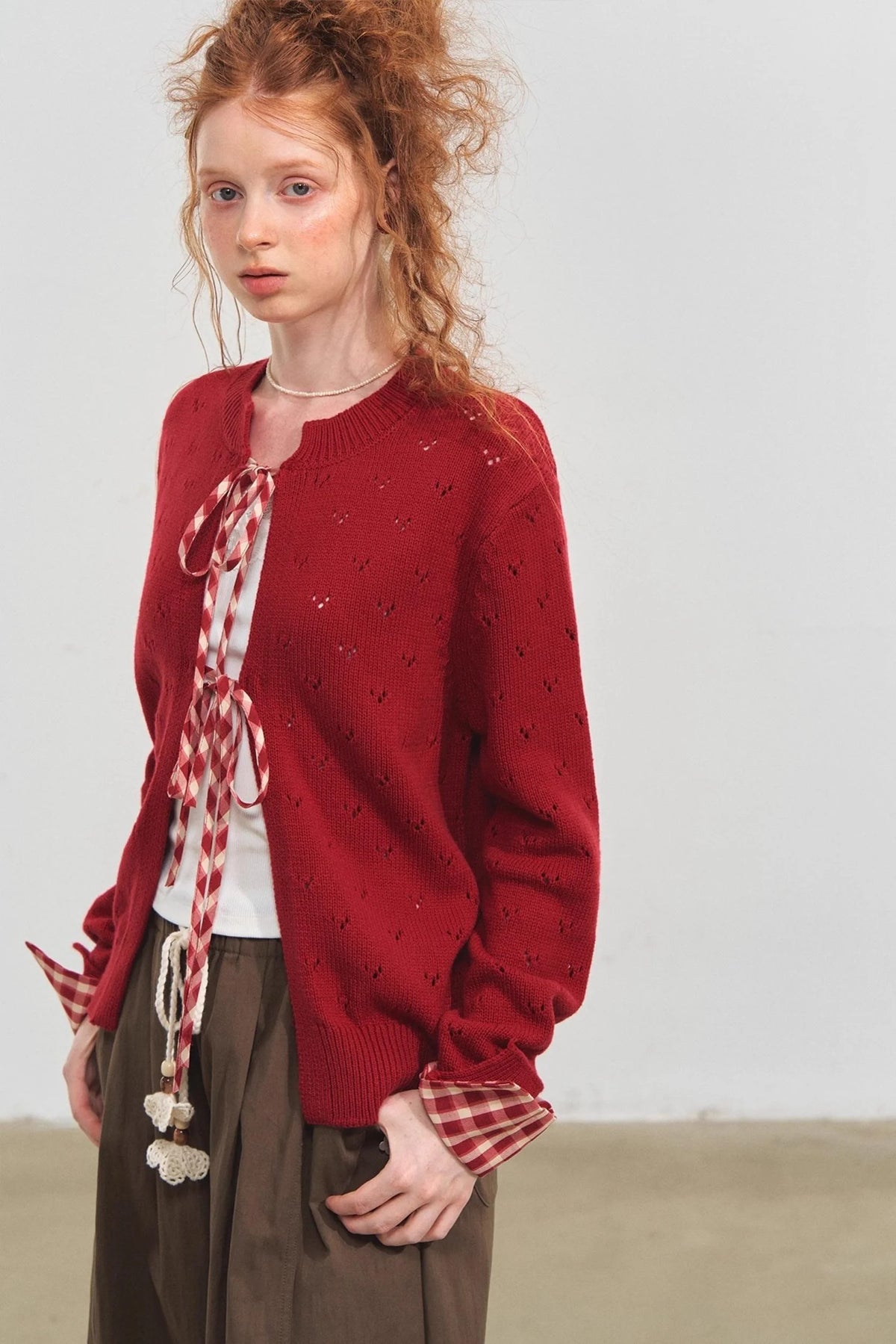 Vintage Check Lace-Up Cardigan