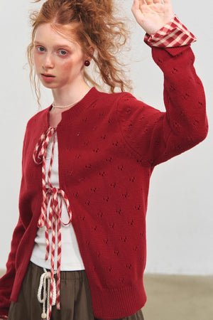 Vintage Check Lace-Up Cardigan