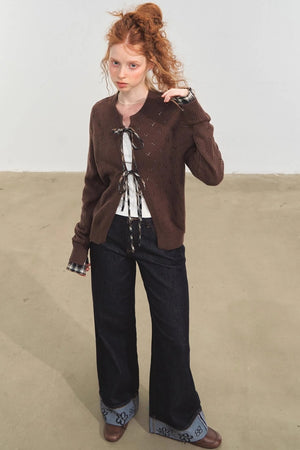 Vintage Check Lace-Up Cardigan