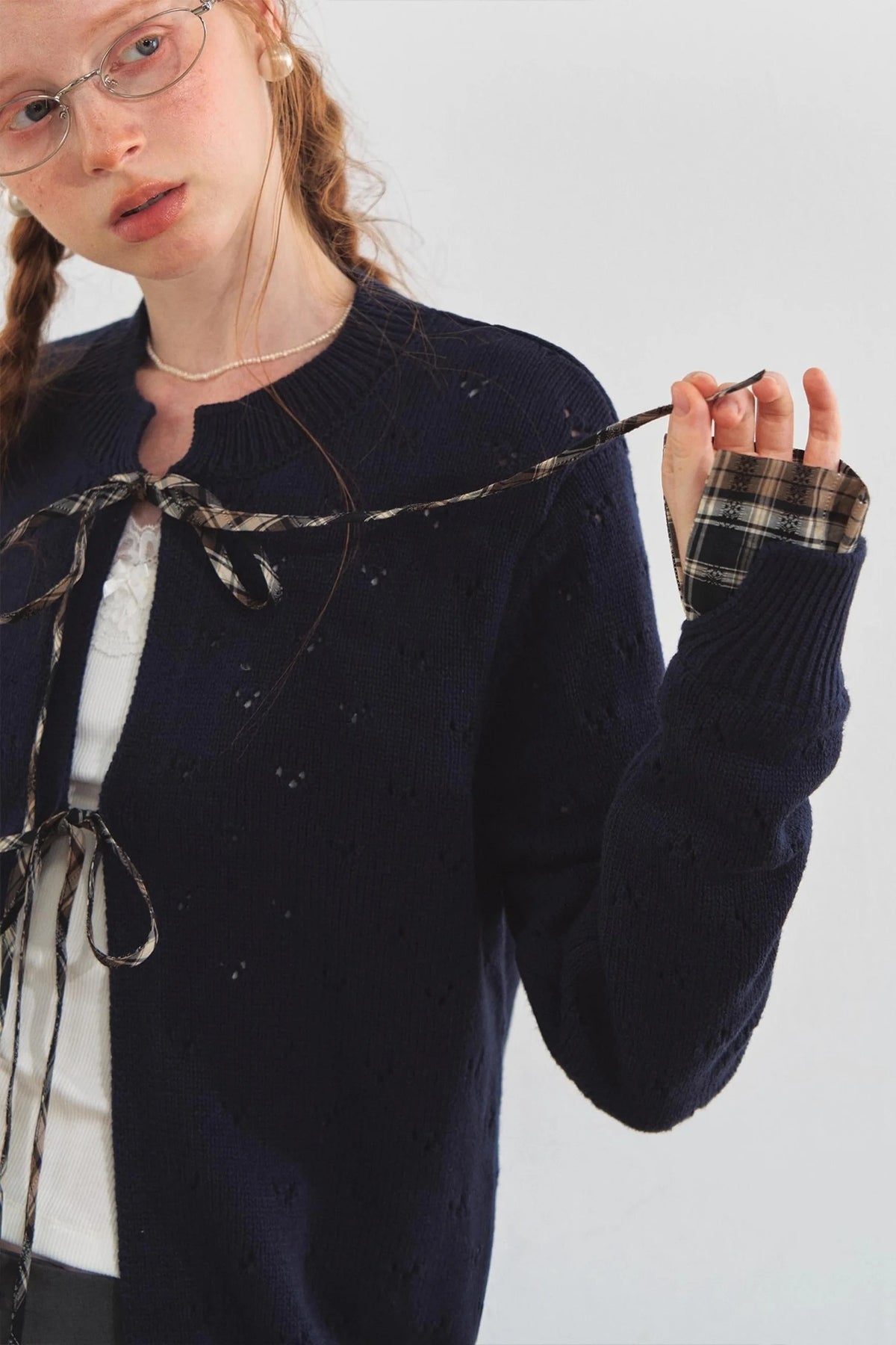 Vintage Check Lace-Up Cardigan