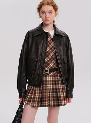 Vintage Coffee Pu Leather Jacket