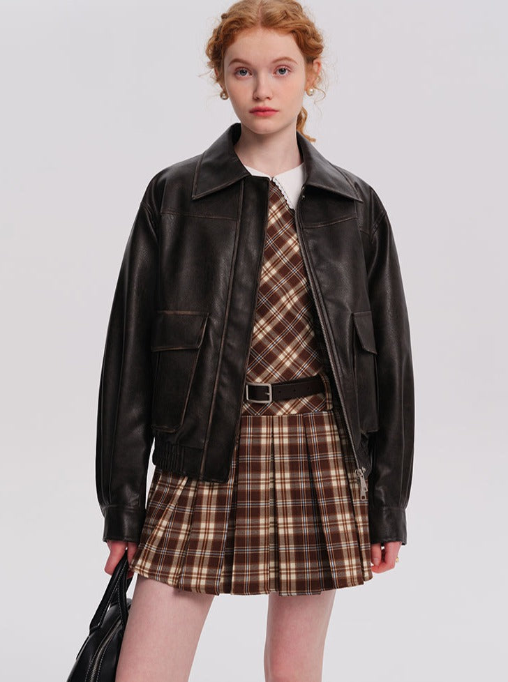Vintage Coffee Pu Leather Jacket