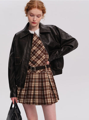 Vintage Coffee Pu Leather Jacket