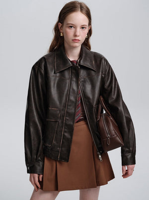 Vintage Coffee Pu Leather Jacket