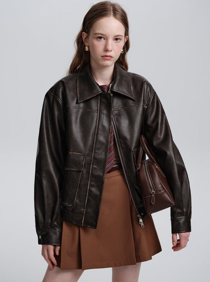 Vintage Coffee Pu Leather Jacket
