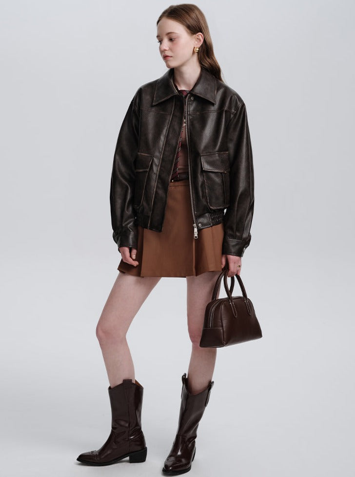 Vintage Coffee Pu Leather Jacket