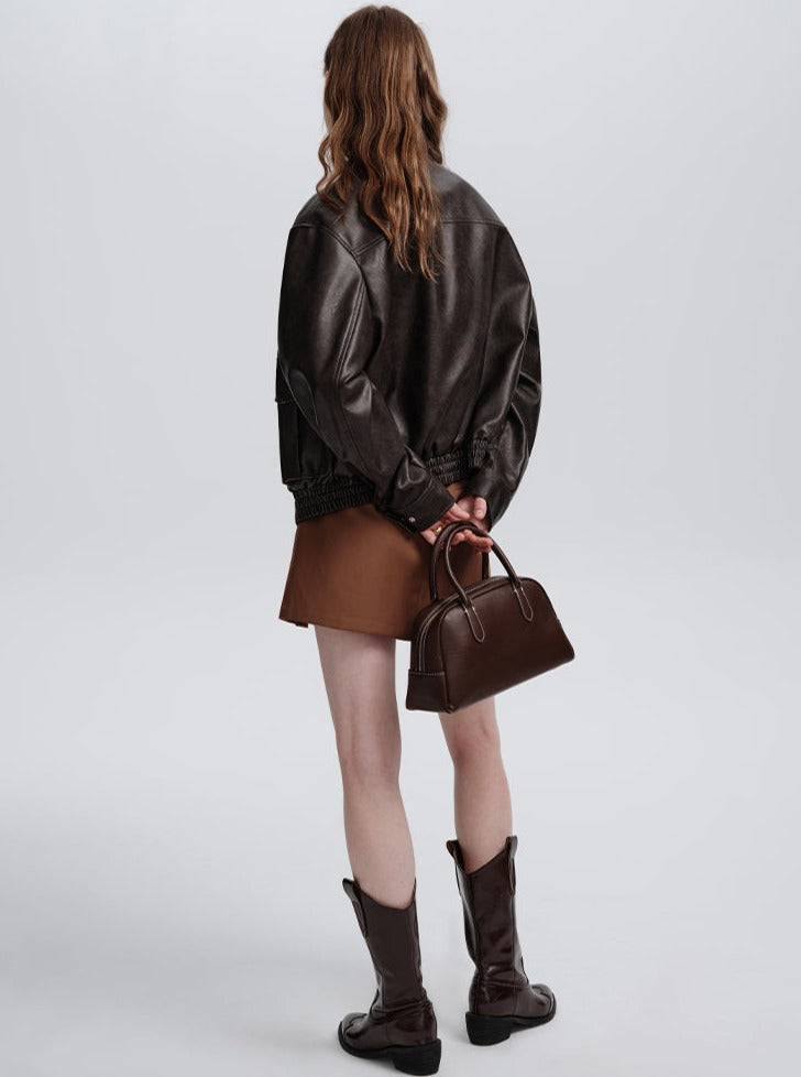 Vintage Coffee Pu Leather Jacket