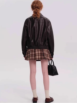Vintage Coffee Pu Leather Jacket
