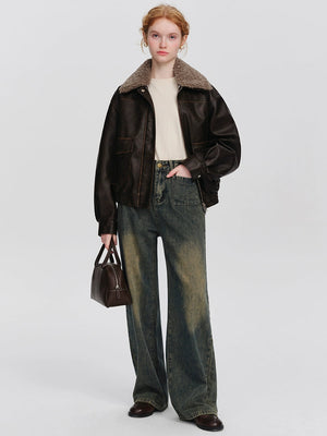 Vintage Coffee Pu Leather Jacket