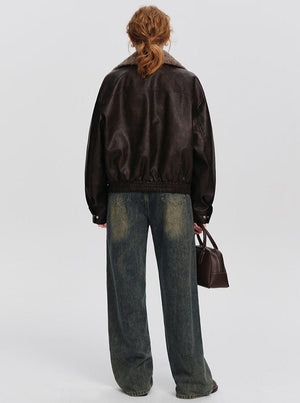 Vintage Coffee Pu Leather Jacket