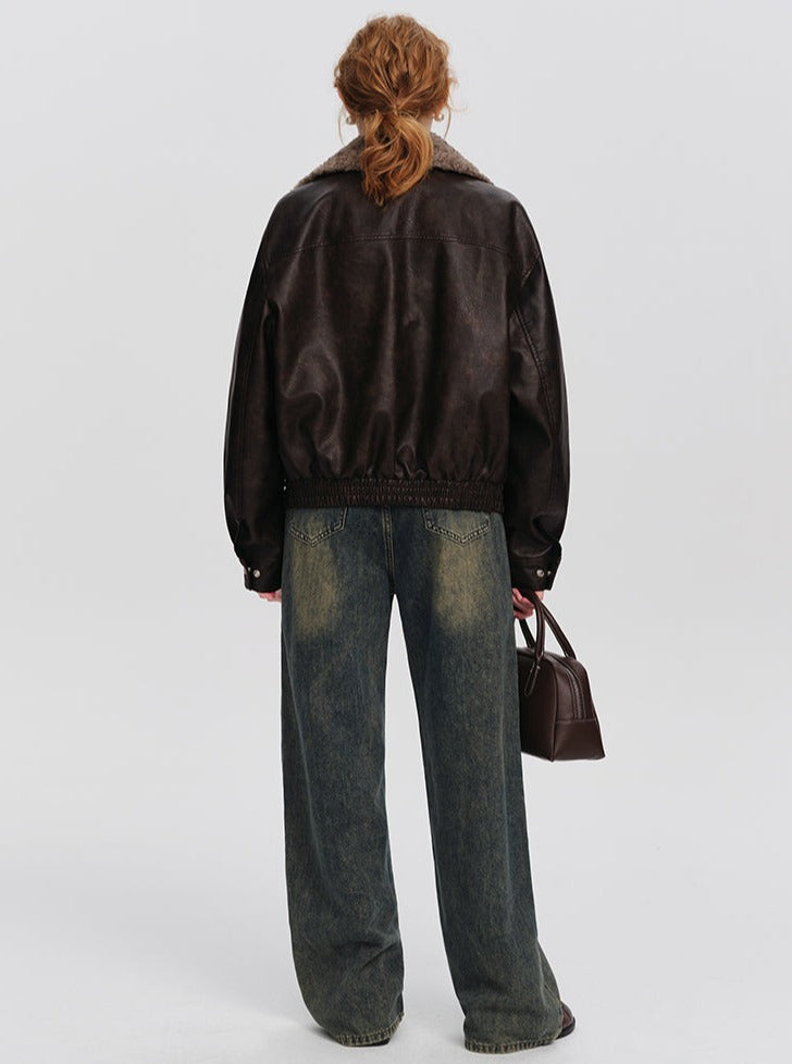 Vintage Coffee Pu Leather Jacket