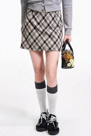 Vintage Diamond Check A-Line Skirt