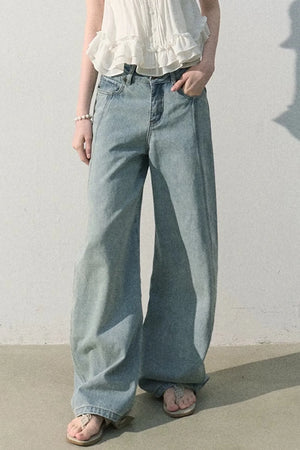 Vintage Distressed Cotton Wide-Leg Pants
