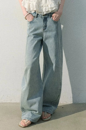 Vintage Distressed Cotton Wide-Leg Pants
