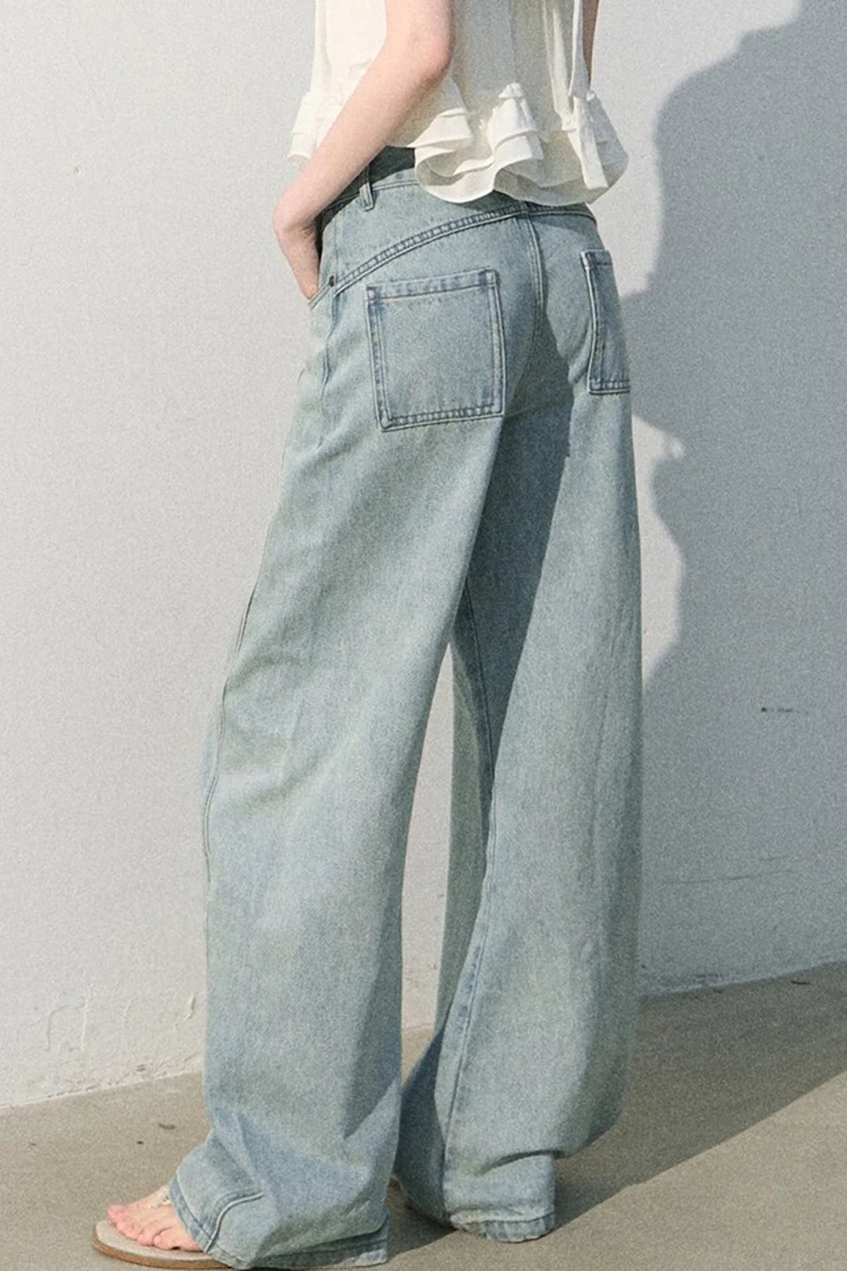Vintage Distressed Cotton Wide-Leg Pants