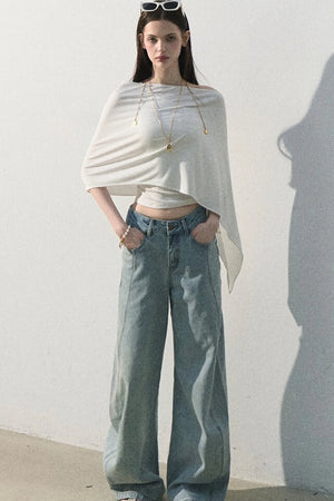 Vintage Distressed Cotton Wide-Leg Pants