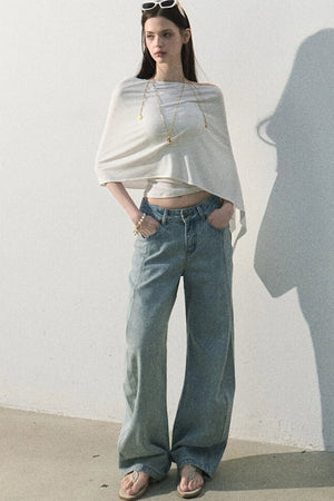 Vintage Distressed Cotton Wide-Leg Pants