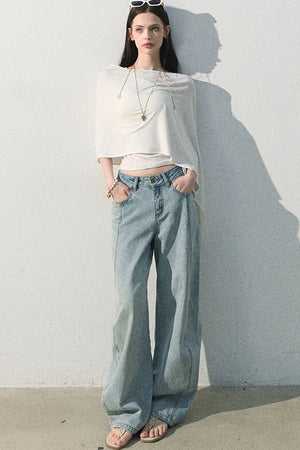 Vintage Distressed Cotton Wide-Leg Pants