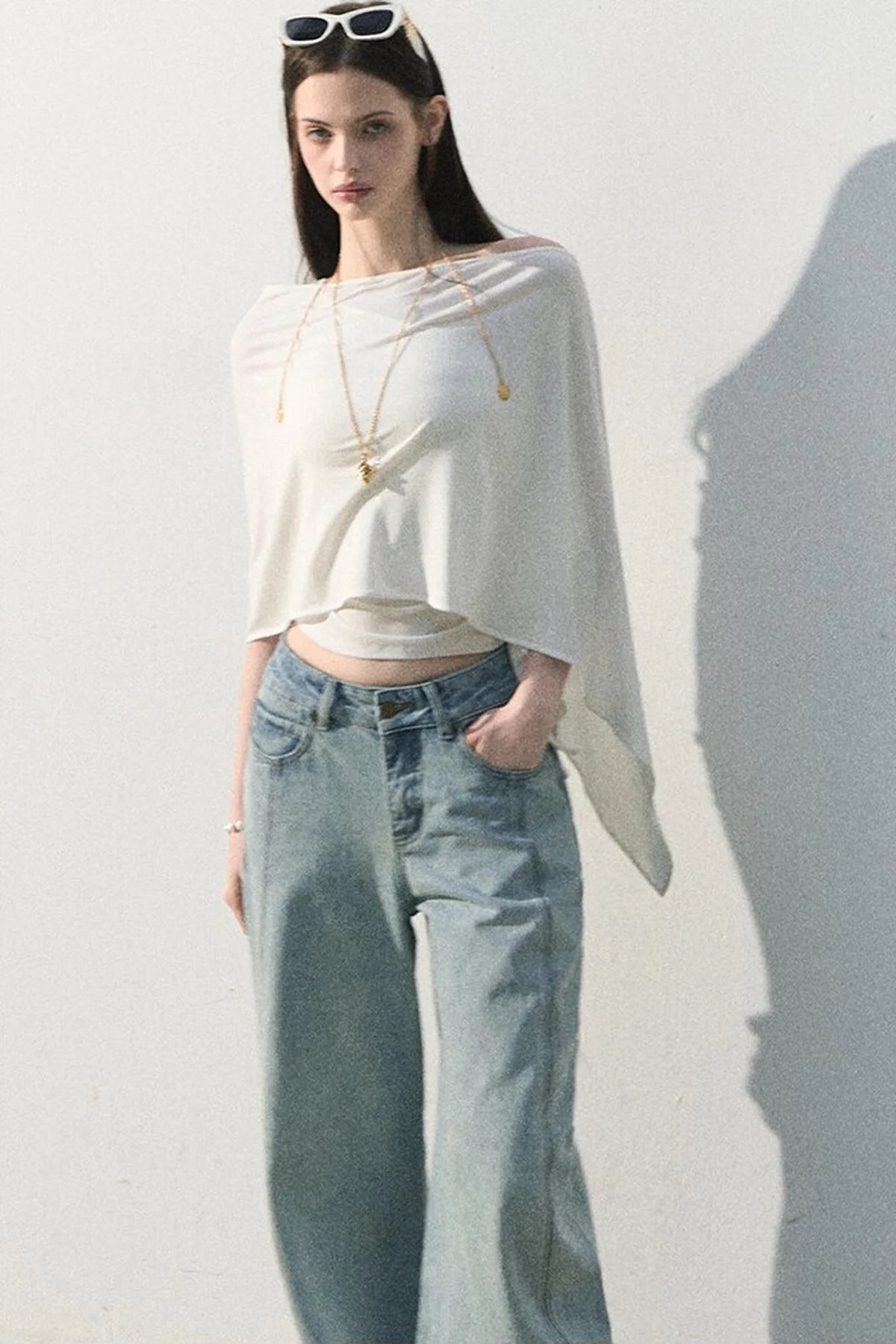 Vintage Distressed Cotton Wide-Leg Pants