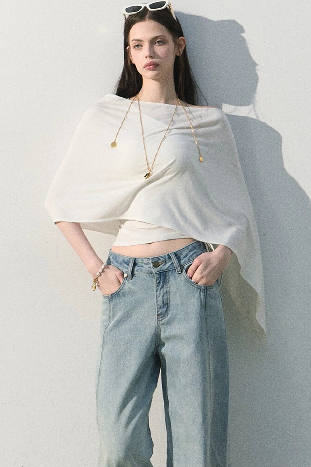 Vintage Distressed Cotton Wide-Leg Pants