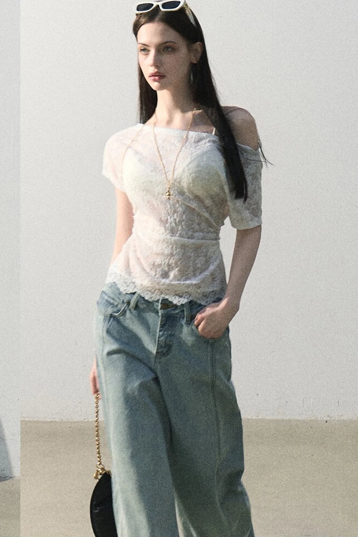 Vintage Distressed Cotton Wide-Leg Pants