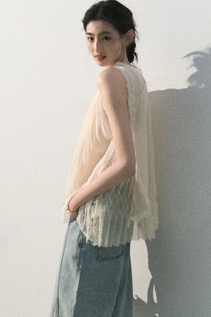 Vintage Distressed Cotton Wide-Leg Pants