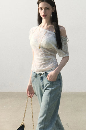 Vintage Distressed Cotton Wide-Leg Pants