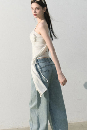 Vintage Distressed Cotton Wide-Leg Pants
