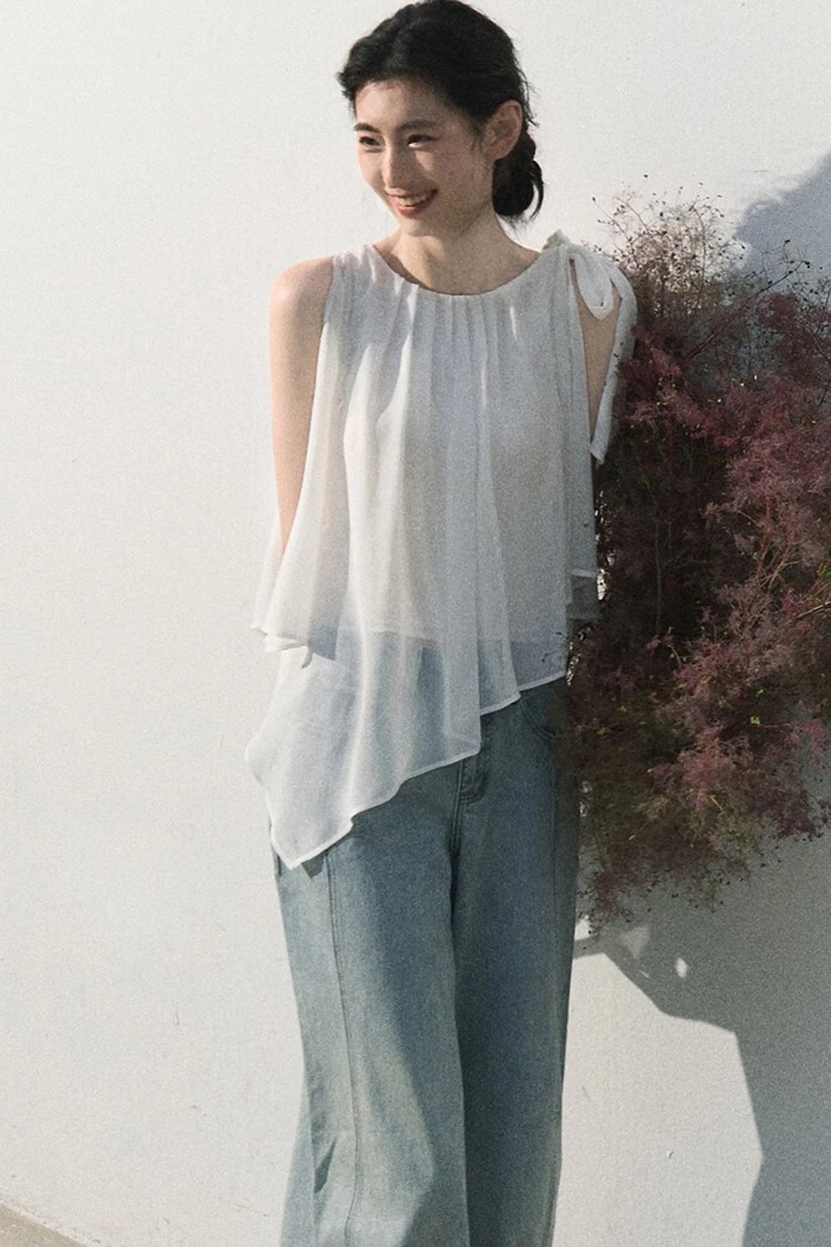 Vintage Distressed Cotton Wide-Leg Pants