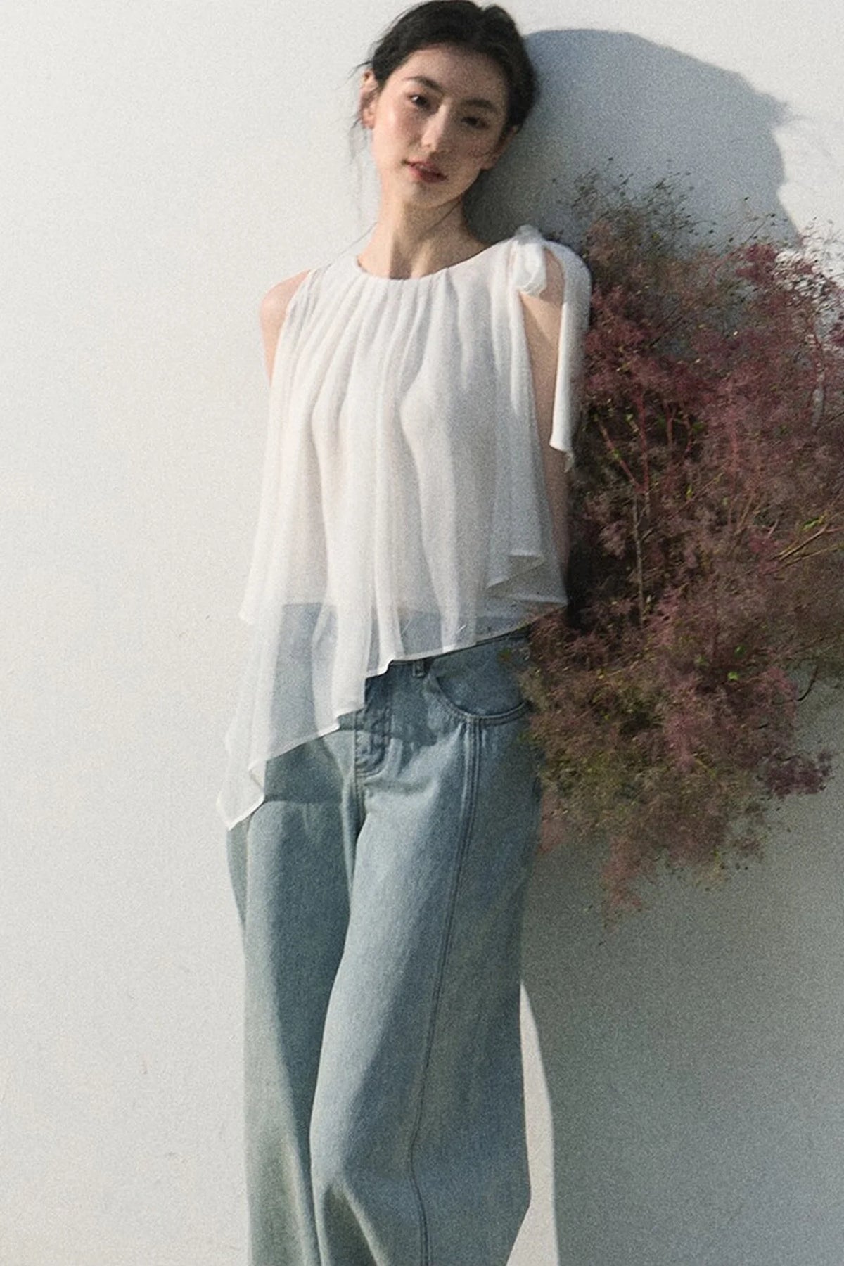 Vintage Distressed Cotton Wide-Leg Pants