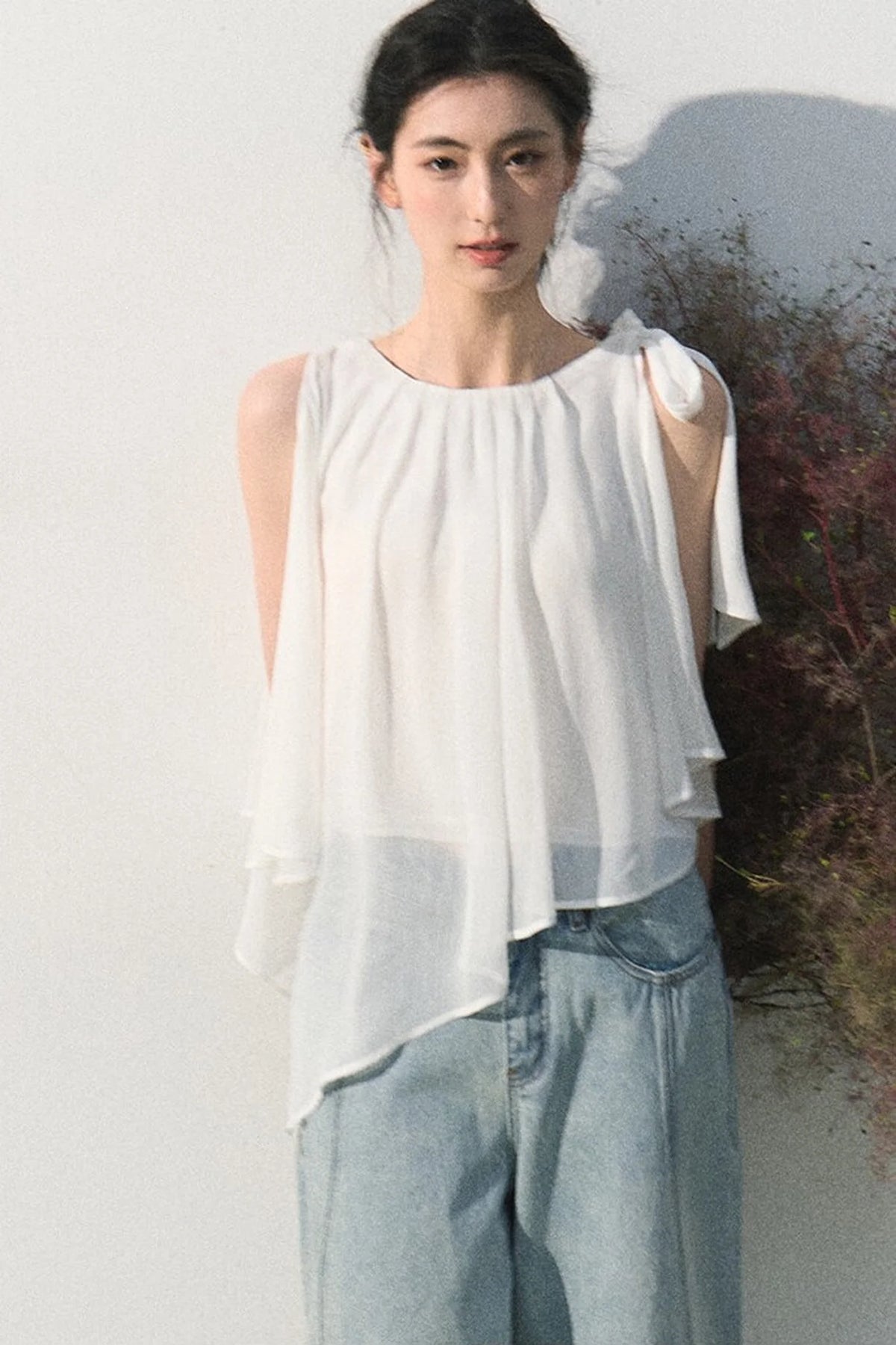Vintage Distressed Cotton Wide-Leg Pants