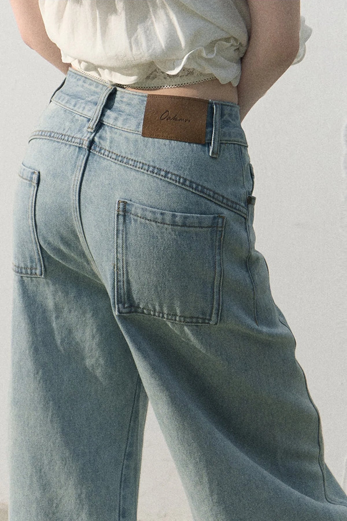 Vintage Distressed Cotton Wide-Leg Pants