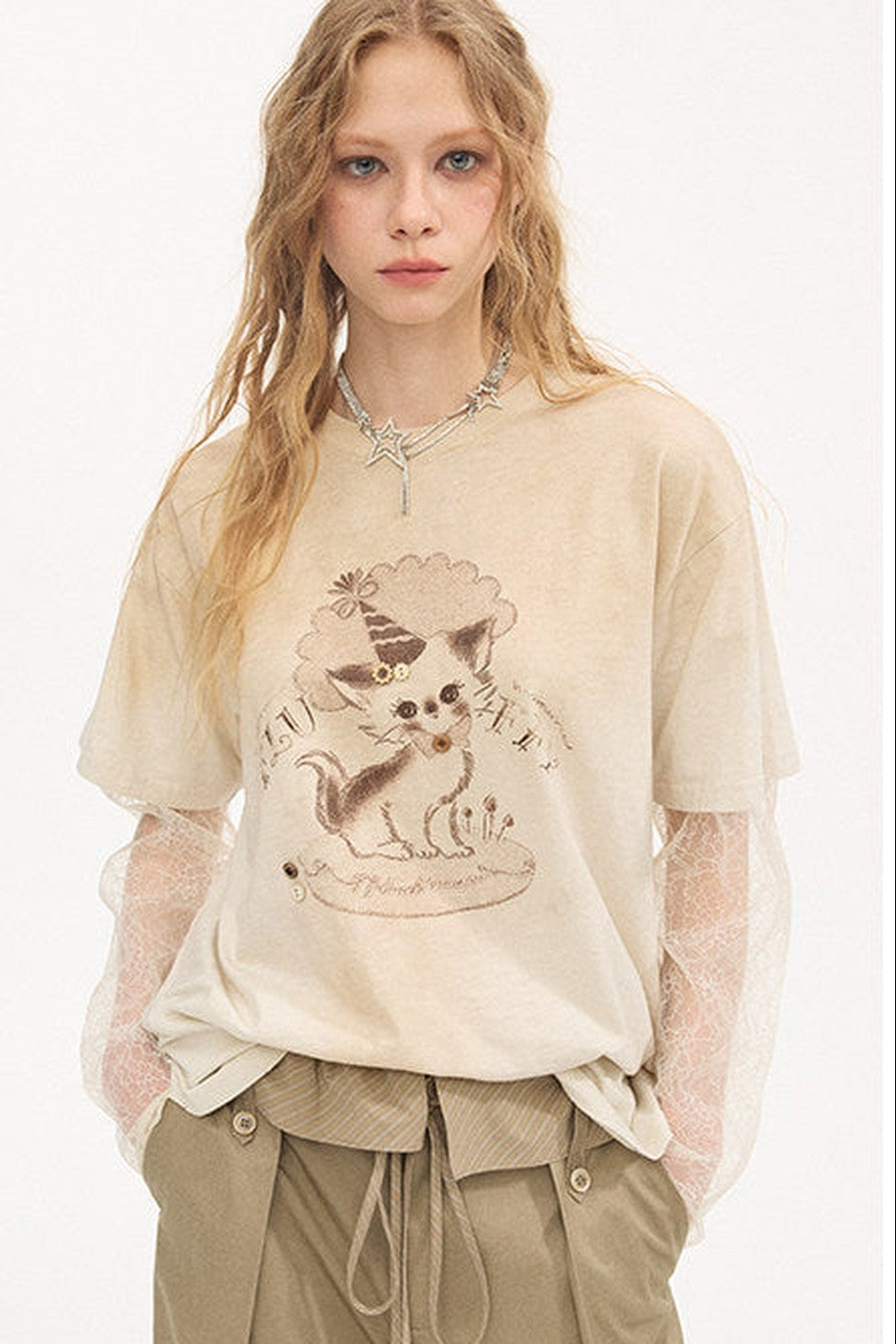 Vintage Distressed Kitten Print Tee