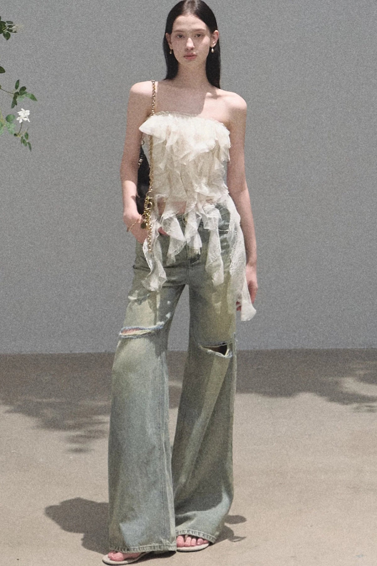 Vintage Distressed Ripped Denim Long Pants