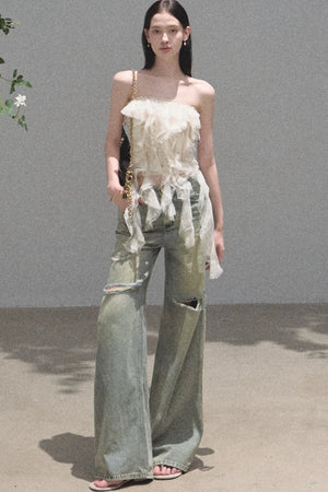 Vintage Distressed Ripped Denim Long Pants