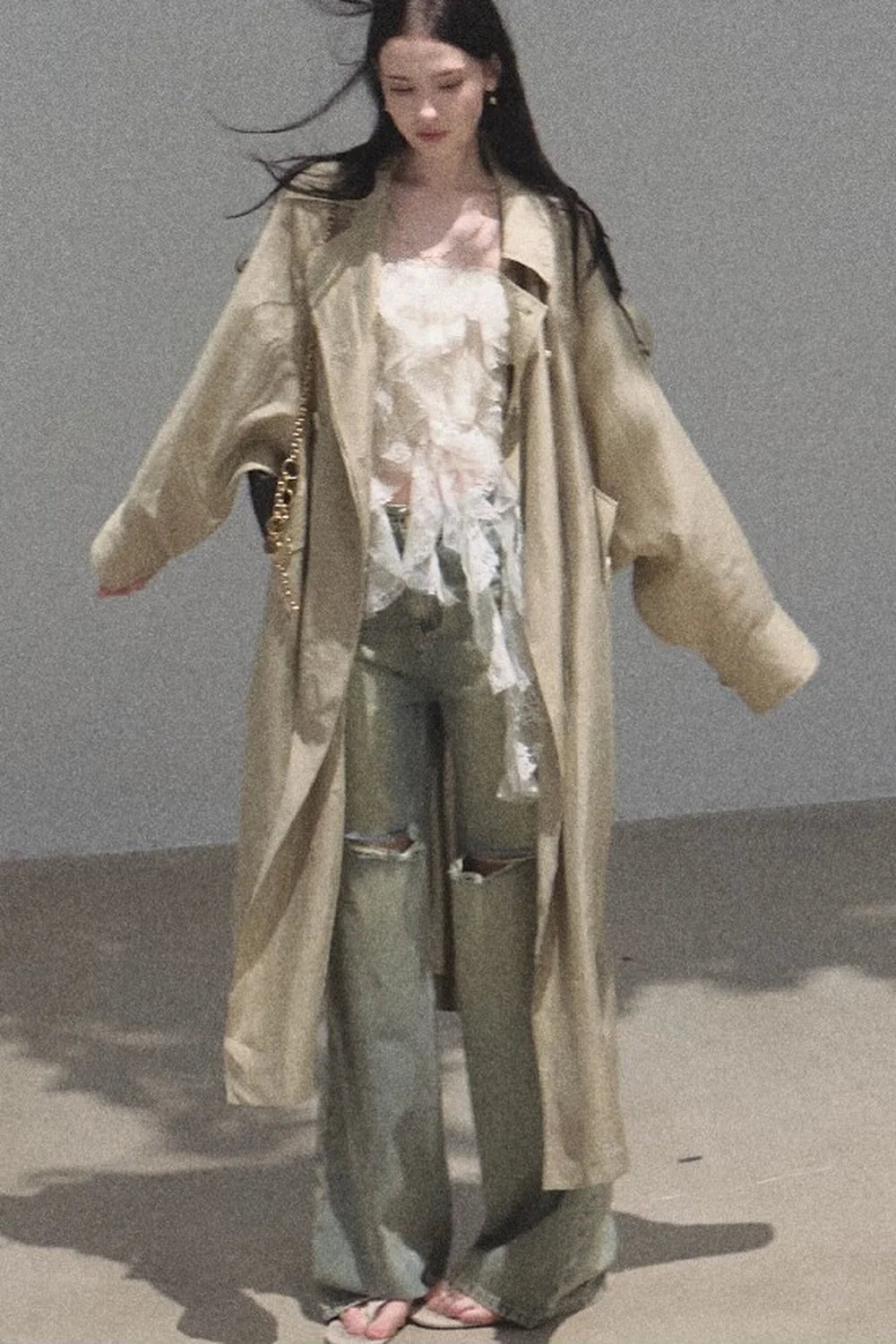 Vintage Distressed Ripped Denim Long Pants