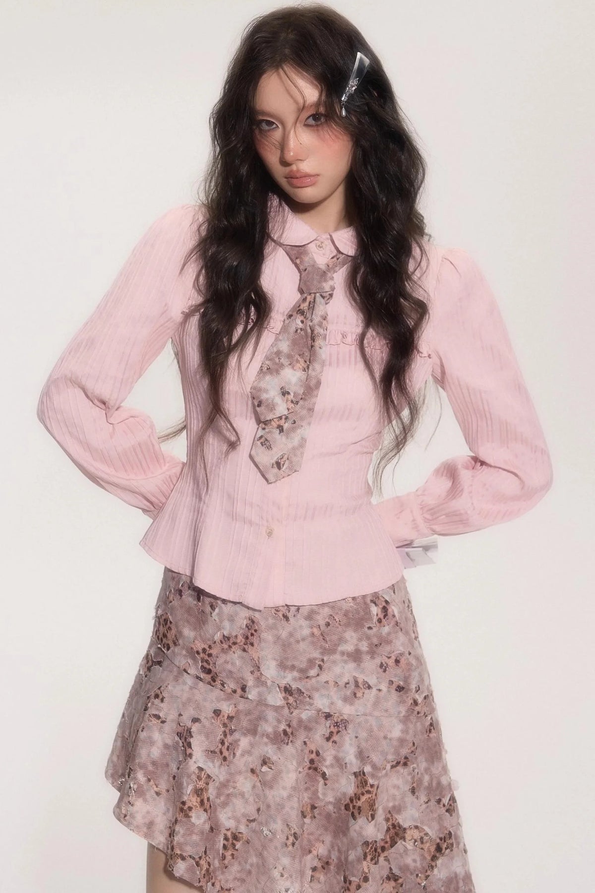Vintage Doll Collar Shirt With Tie