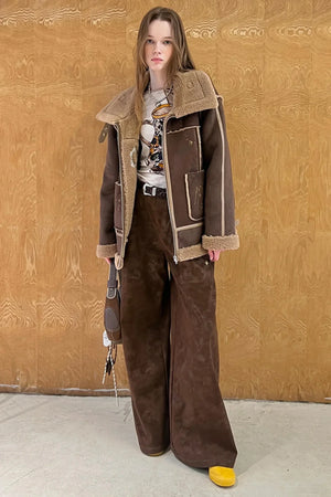 Vintage Embroidered Leather Straight-Leg Pants