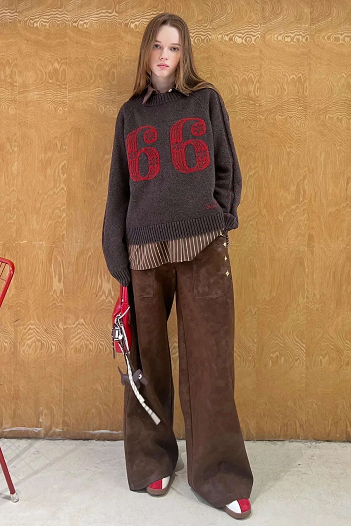 Vintage Embroidered Leather Straight-Leg Pants