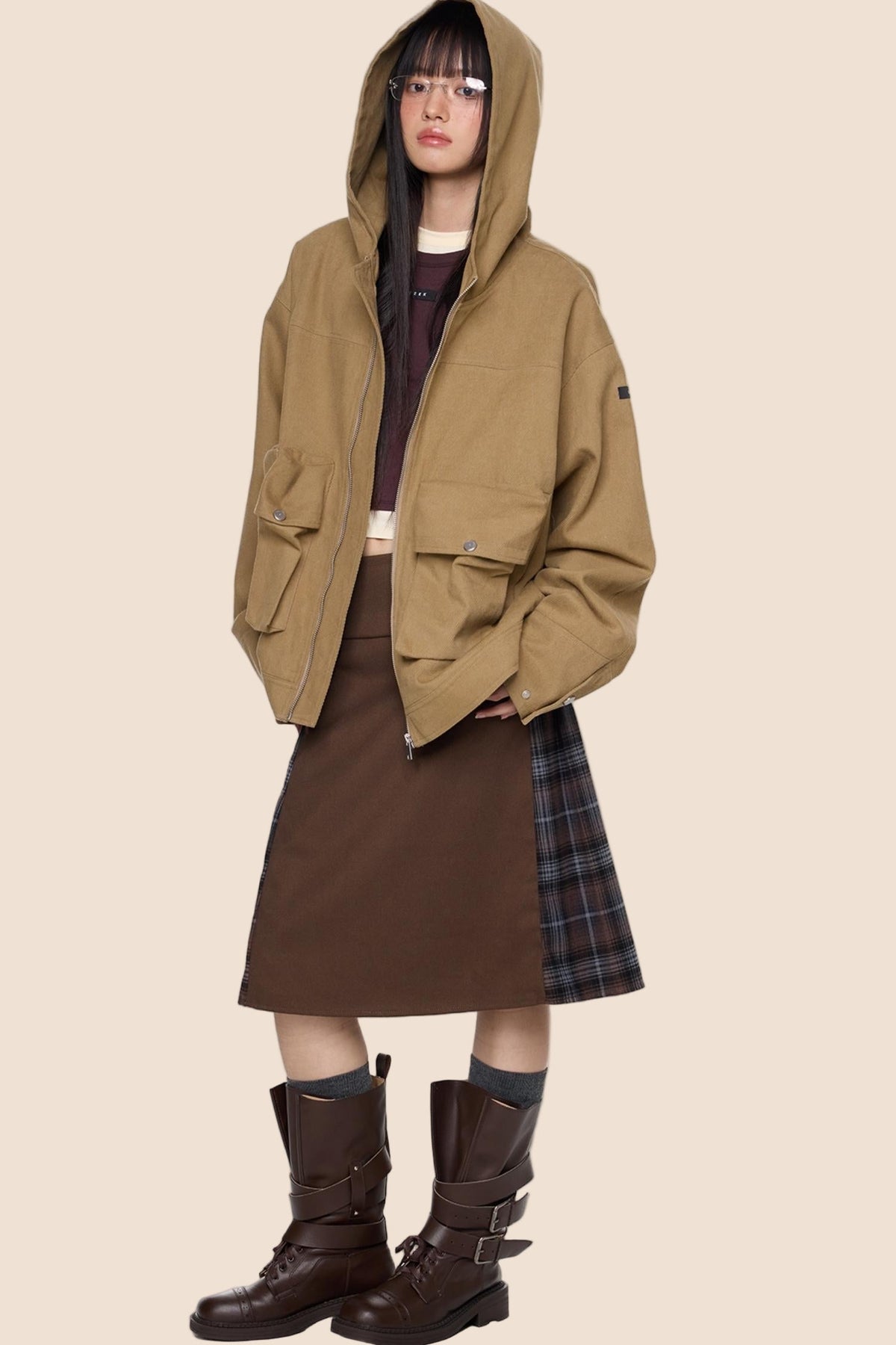 Vintage Fall Hooded Zip Jacket