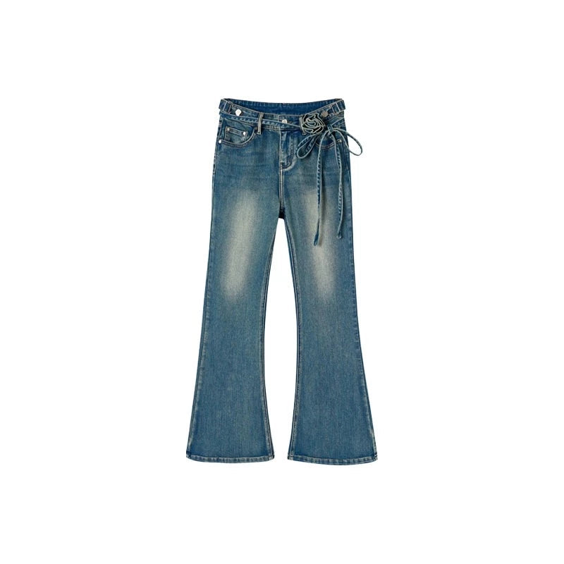 Vintage Flared Belt Jeans Pants