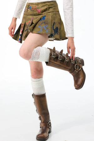 Vintage Graffiti Pleated Skirt