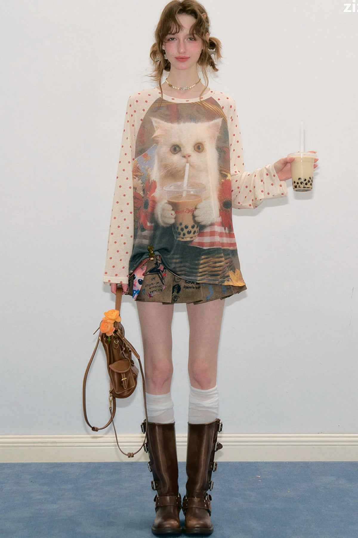 Vintage Graffiti Pleated Skirt