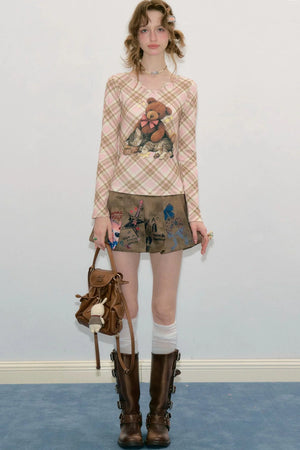 Vintage Graffiti Pleated Skirt