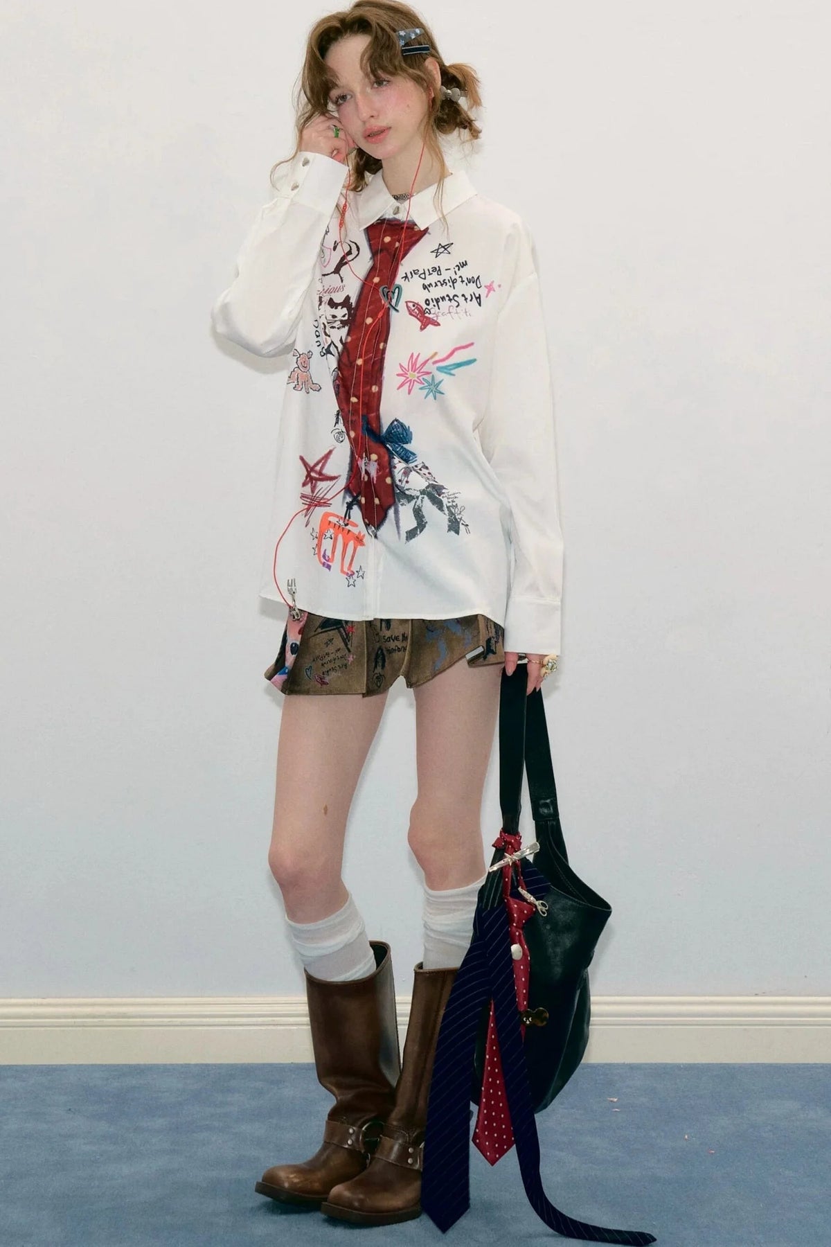 Vintage Graffiti Pleated Skirt