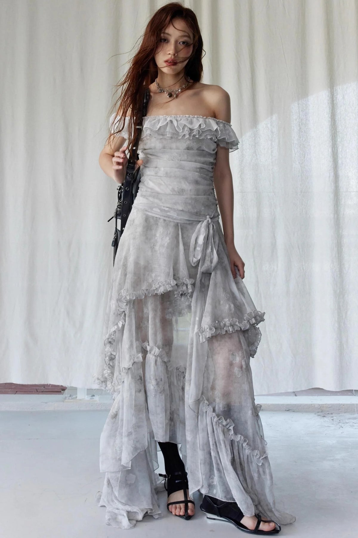 Vintage Gray Ruffle Dress