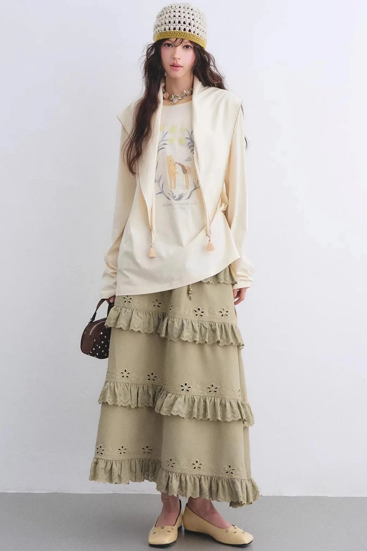 Vintage Lace Embroidery Skirt Set-Up
