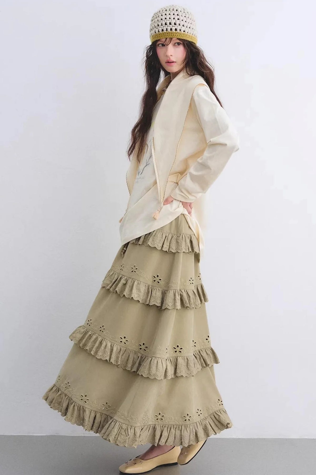 Vintage Lace Embroidery Skirt Set-Up